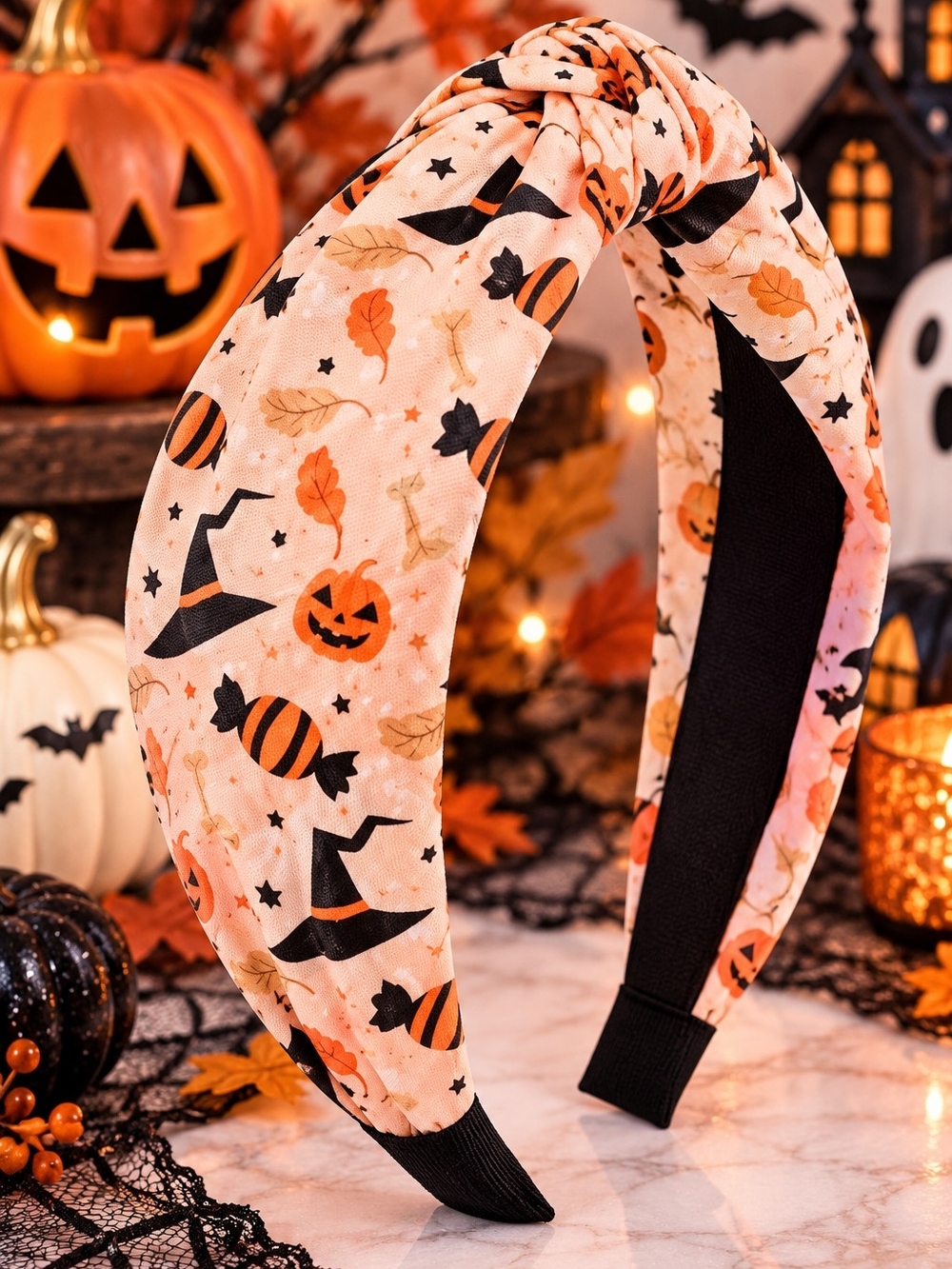 Halloween Orange Pumpkin Pattern Knotted Headband!!